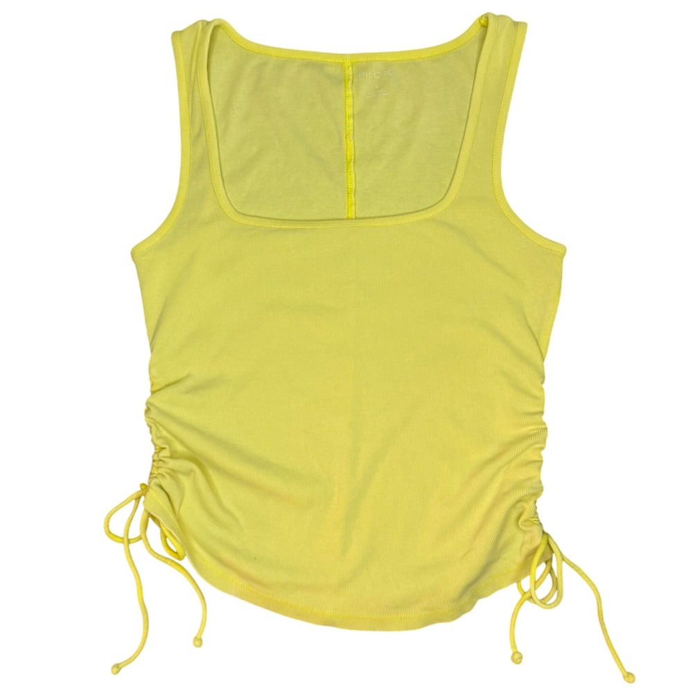 Pilcro M Square-Neck Ruched Side-Tie Ribbed Tank Top Yellow